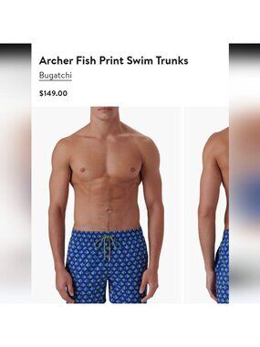 Bugatchi Archer Fish Print Swim Trunks